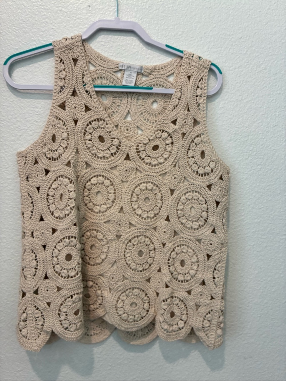Crochet Circle Lace Tank Top - Cream size medium